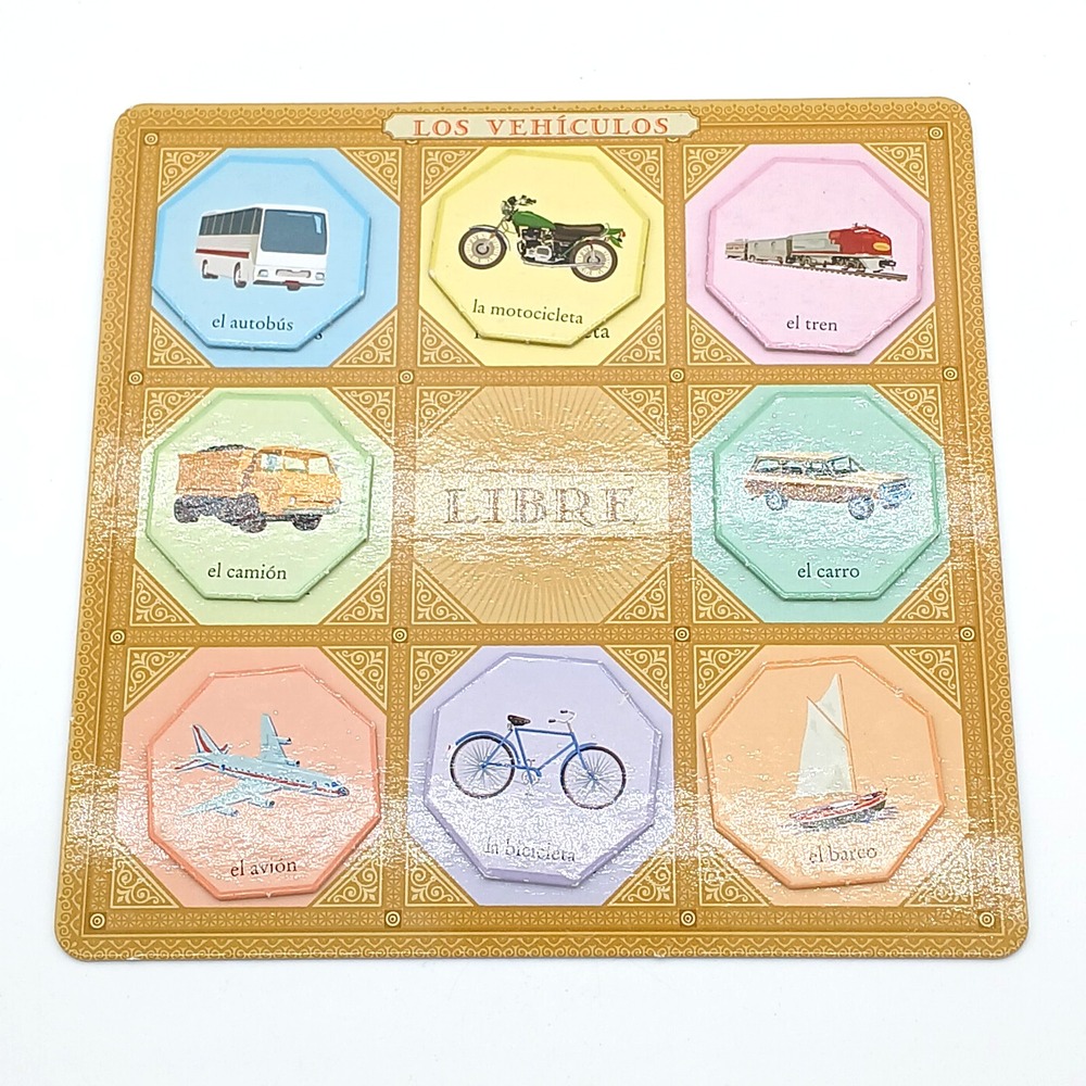 eeBoo SPANISH BINGO Game "Loteria" REPLACEMENT PIECES- Vehiculos Board & 8 Chips